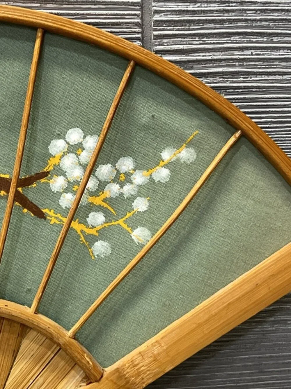 Vintage Hand Painted Decorative Green Cloth Bird Fan Wall Decor Hanging 13